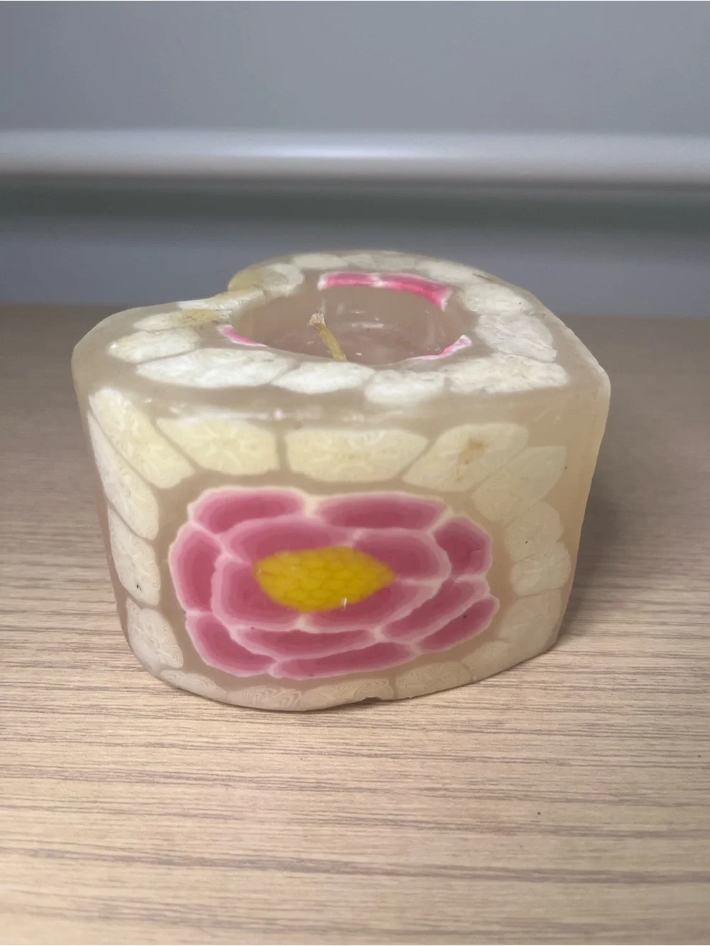 Lot of 2 Vintage Heart Shaped Floral Wax Decorative Candles